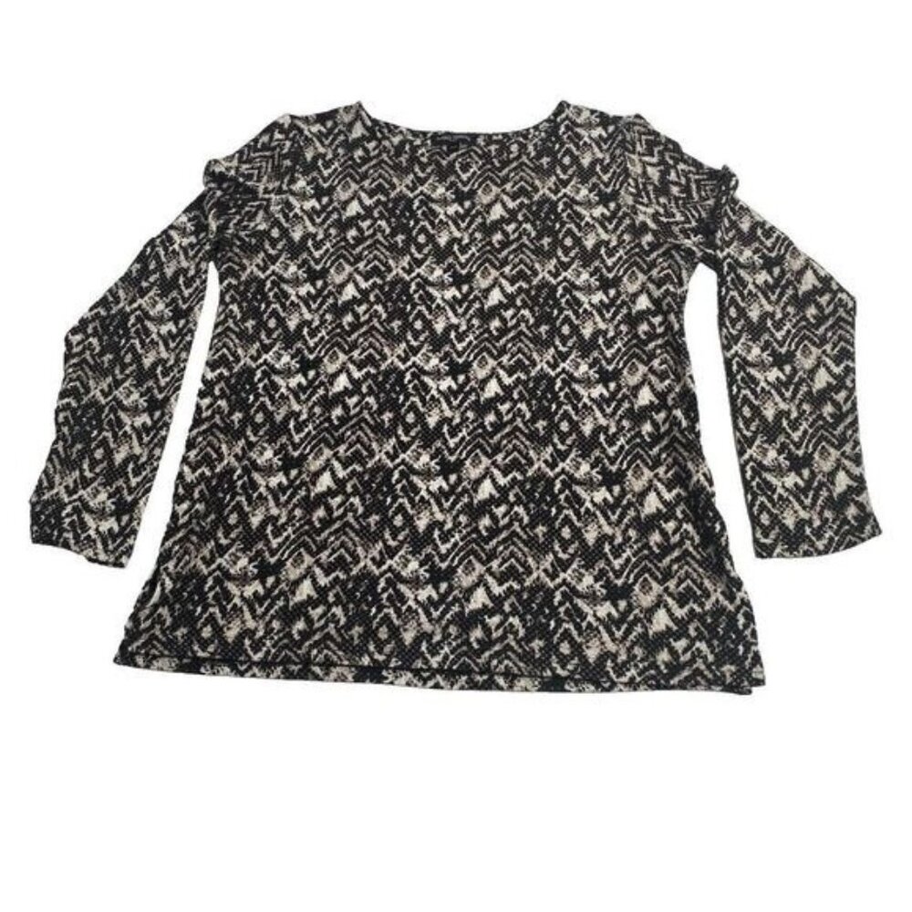 Mario Serrani Italy Top Womens Tan Black Leopard Print Long Sleeve Blouse Size M
